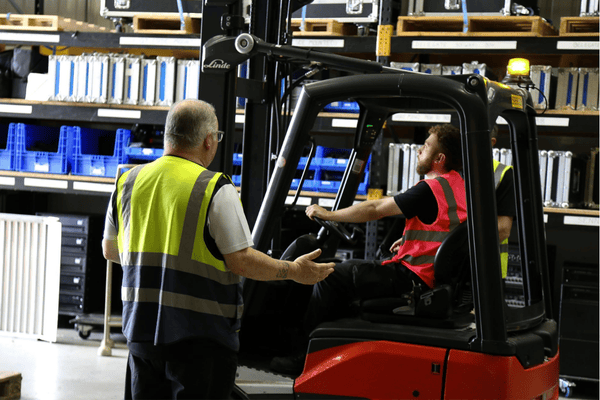 Trevor training forklift drivers at their workplace